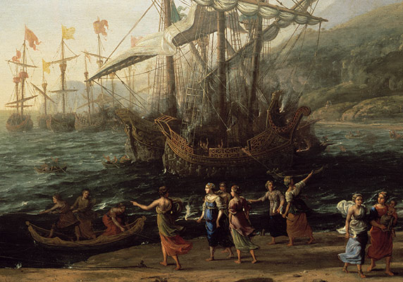 572x400 The Trojan Women Setting Fire To Their Fleet Claude Lorrain - Trojan Painting