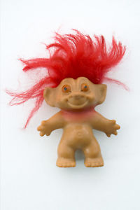 200x300 Vintage Hollow Troll Doll Short Bright Red Hair Painted Orange - Troll Doll Painting