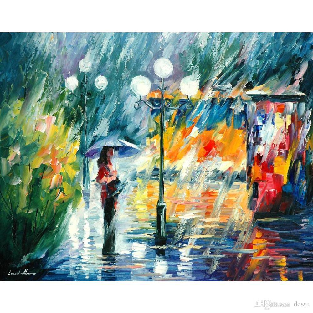 1000x1000 Landscapes Art Oil Paintings Leonid Afremov Night Trolley Modern - Trolley Painting