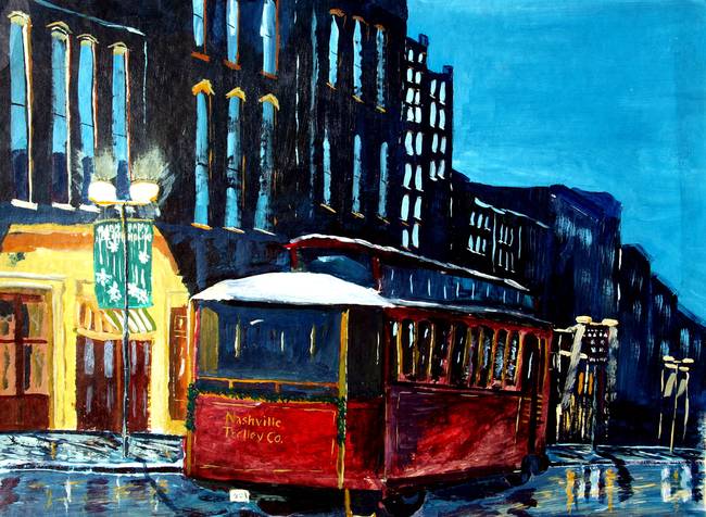 650x476 Nashville Cityscape Painting - Trolley Painting