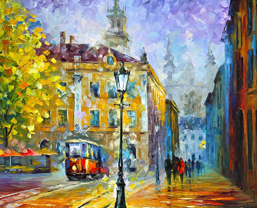 900x729 Old Trolley Painting By Leonid Afremov - Trolley Painting