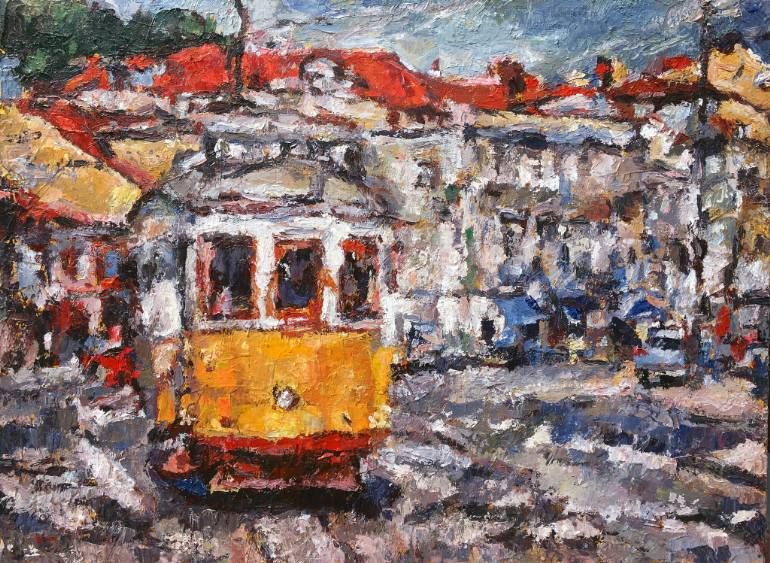 770x563 Saatchi Art Taking The Trolley Painting By Nava Lundy - Trolley Painting