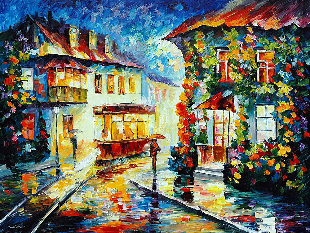 1000x752 Trolley Palette Knife Oil Painting On Canvas By Leonid Afremov - Trolley Painting
