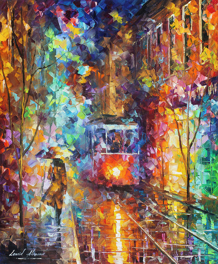744x900 Vening Trolley Painting By Leonid Afremov - Trolley Painting