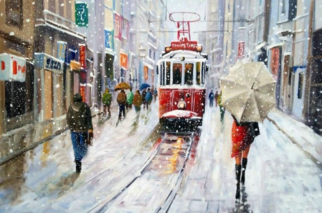 640x424 Diy 3d Diamond Painting Cross Stitch Streetscape Diamond - Trolley Painting