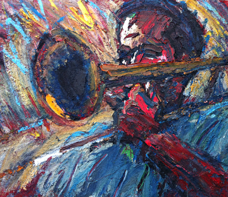 450x389 More Jazz Paintings By Fred Bromfield - Trombone Painting