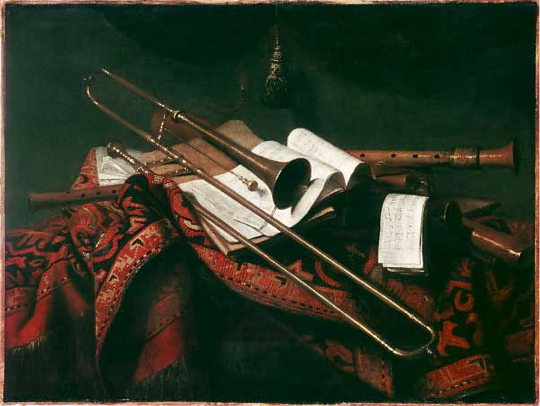 540x406 Trombone In Baroque Still Life - Trombone Painting