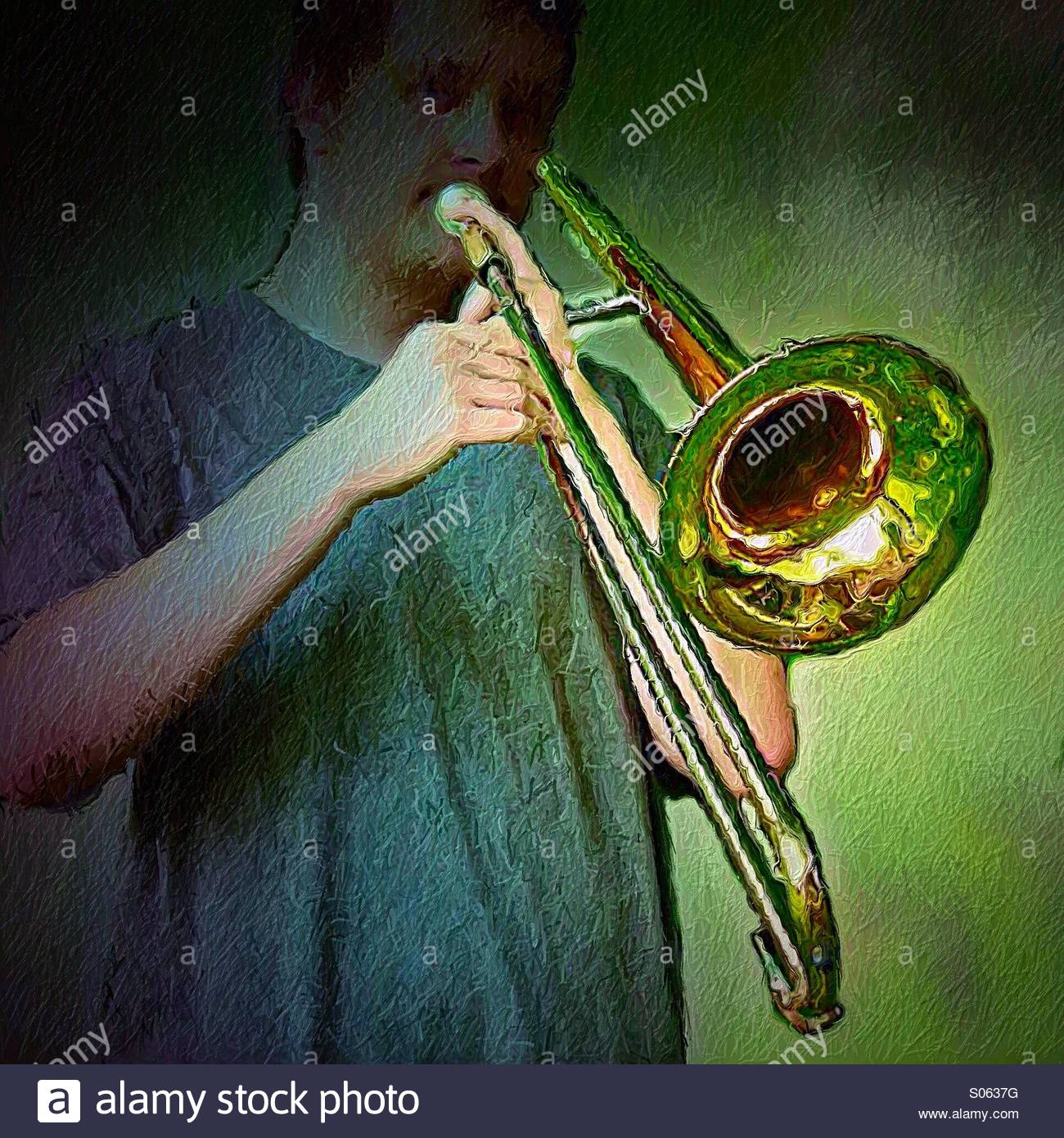 1300x1390 Trombone Player (Painting Style Stock Photo 309920900 - Trombone Painting