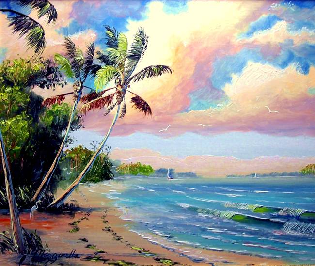 650x549 Tropical Beach By Mazz Original Paintings - Tropical Beach Painting