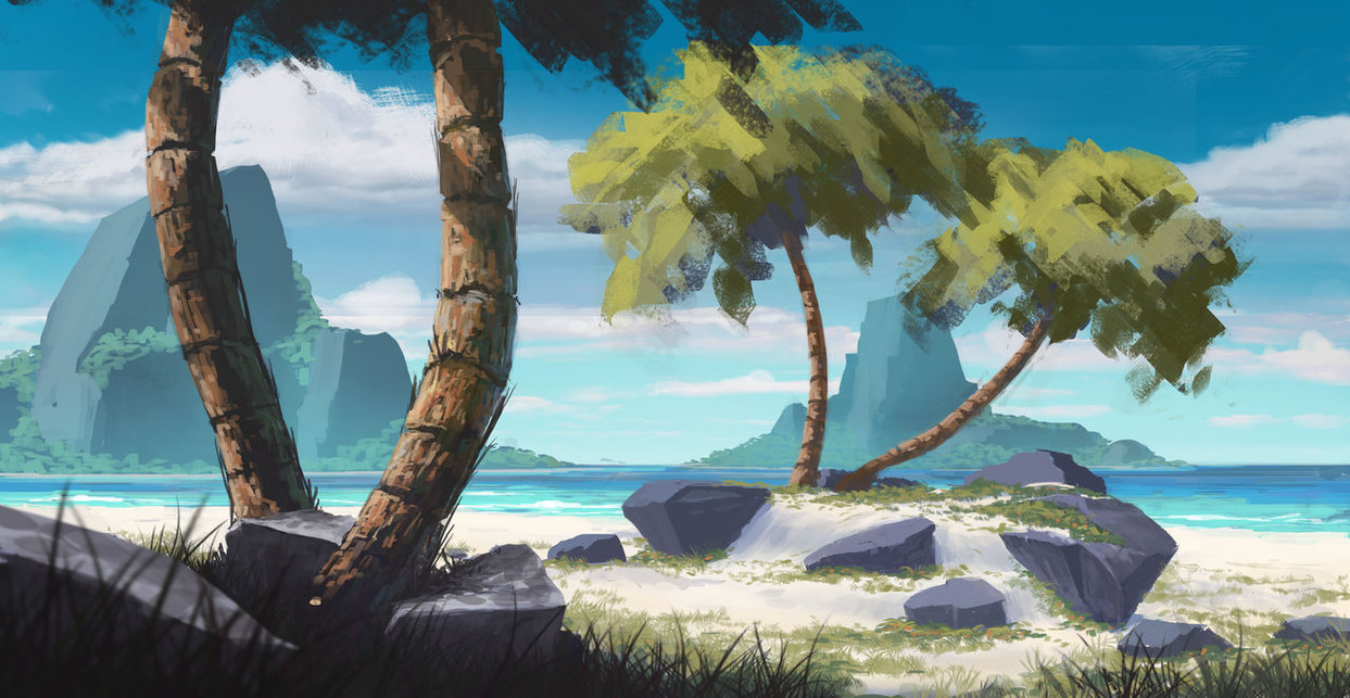 1243x643 Tropical Beach By Tomprante - Tropical Beach Painting