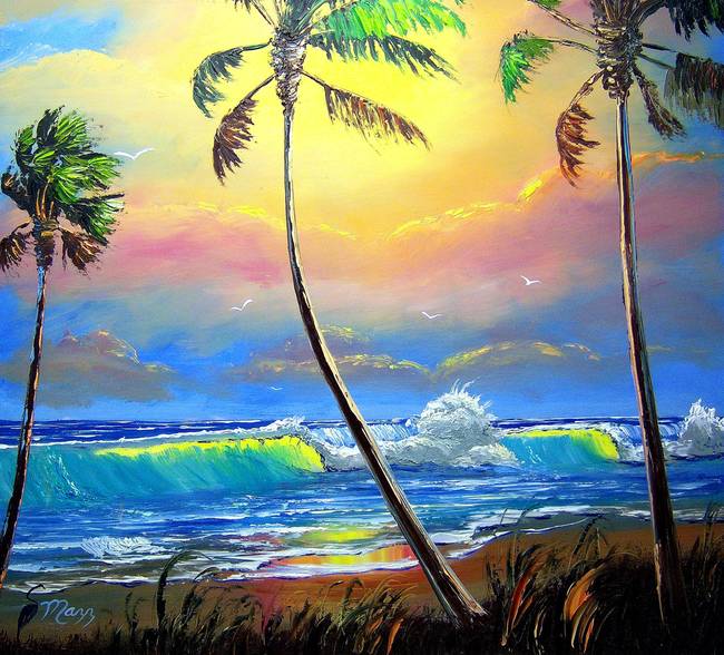 650x588 Glowing Beach By Mazz Original Paintings - Tropical Beach Painting