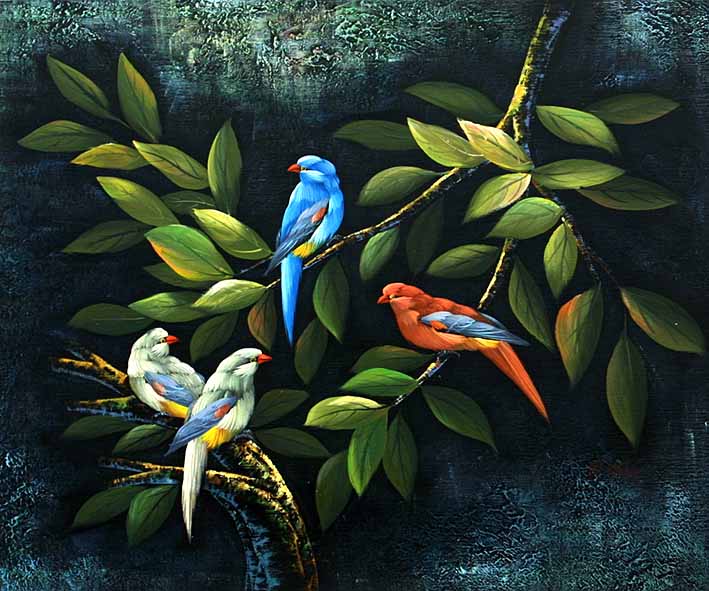 709x591 Small Tropical Birds - Tropical Bird Painting