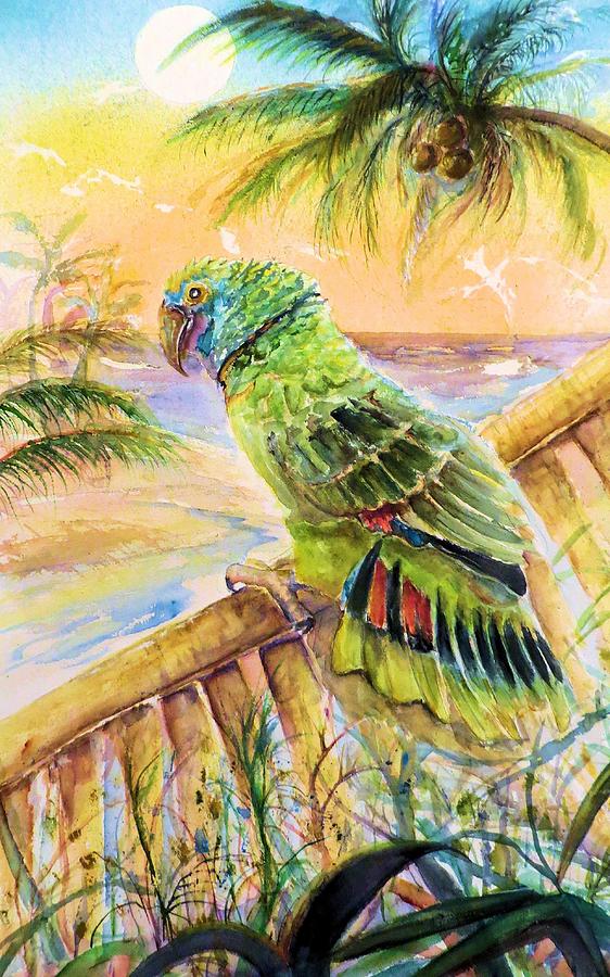 562x900 Banana Tree And Tropical Bird Painting By Bernadette Krupa - Tropical Bird Painting