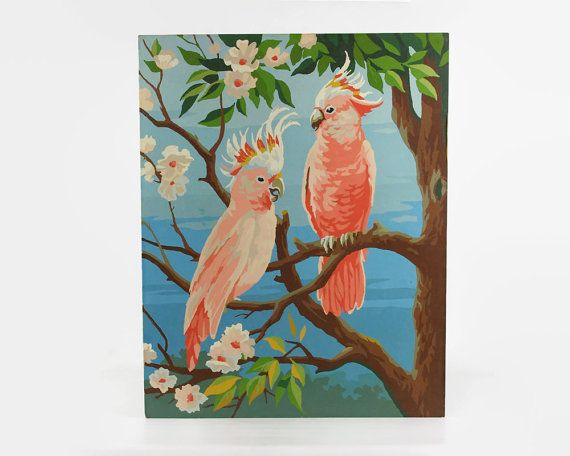 570x456 Vintage Cockatoo Paint By Number, Bird Painting, Tropical Birds - Tropical Bird Painting