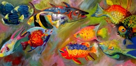 475x232 Tropical Fish Original Art Painting By Delilah Smith - Tropical Fish Painting
