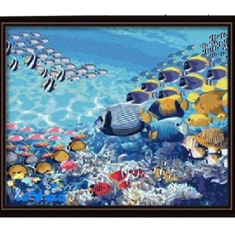 750x750 Coral Reef Life Amp Tropical Fish Diy Acrylic Paint By Number Kit - Tropical Fish Painting