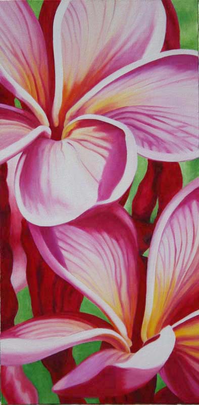394x800 Tropical Flower Pink Plumeria Painting Print Kate York - Tropical Flower Painting