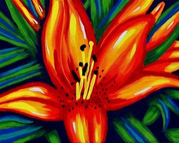 600x481 Tropical Flower Painting In Beautiful Bright Bold Colors Of Red - Tropical Flower Painting