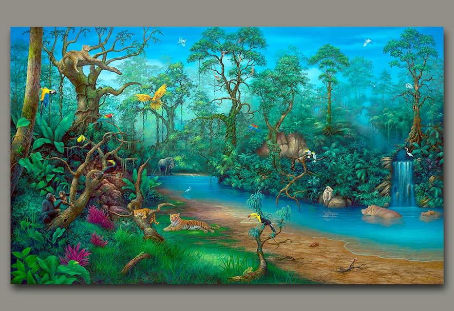 884x607 Rainforest Painting - Tropical Forest Painting