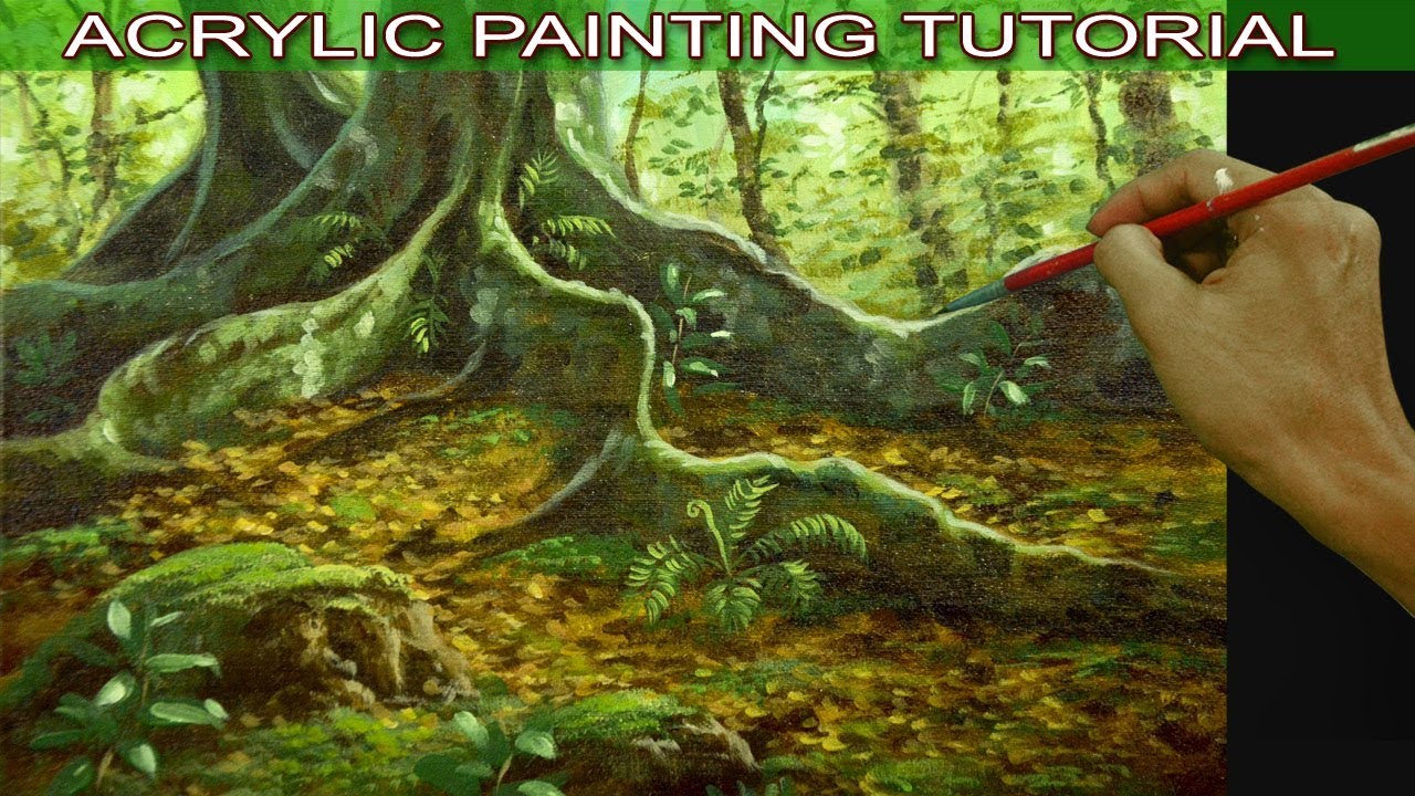1280x720 Acrylic Landscape Painting Tutorial Tropical Forest Floor And Big - Tropical Forest Painting