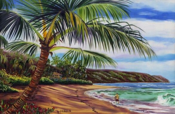 586x382 Pin By On Art Tropical - Tropical Island Painting