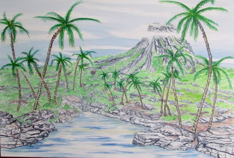 770x520 Saatchi Art Quiet Cove Of A Tropical Island Painting By John Hazel - Tropical Island Painting