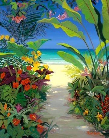 361x458 Tropical Garden Beach Paintings, Island Beach - Tropical Island Painting