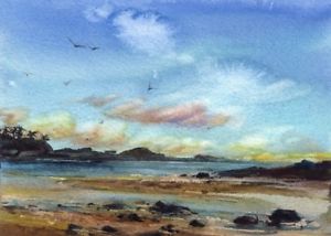 300x214 Linda Henry Watercolor Painting Tropical Island Seascape Sunny - Tropical Island Painting