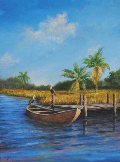 476x640 Original Tropical Landscape Painting (Hanging Out) - Tropical Landscape Painting