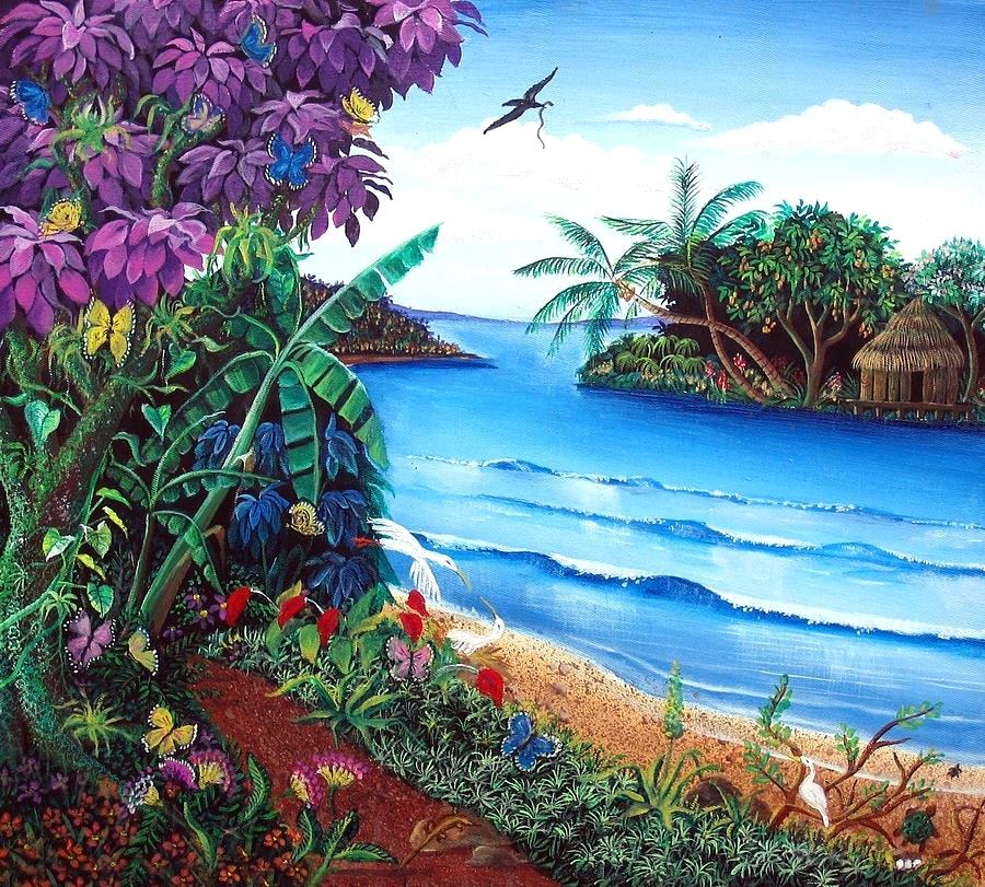 900x811 Paradise Painting Landscape Painting Tropical Paradise By - Tropical Landscape Painting