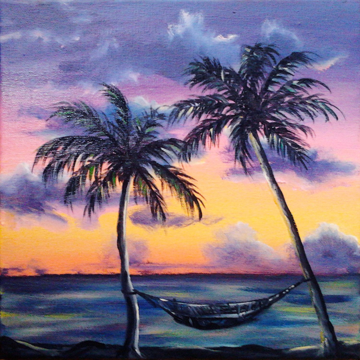 1500x1500 Reduced Price Beach Ocean Original Oil Painting Caribbean Art Palm - Tropical Landscape Painting