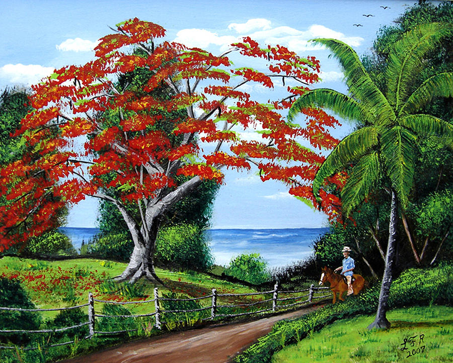 900x722 Tropical Landscape Painting By Luis F Rodriguez - Tropical Landscape Painting