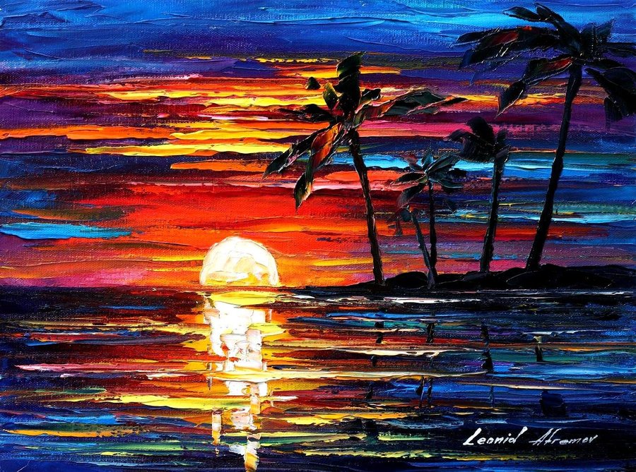 900x669 Leonid Afremov, Oil On Canvas, Palette Knife, Buy Original - Tropical Oil Painting