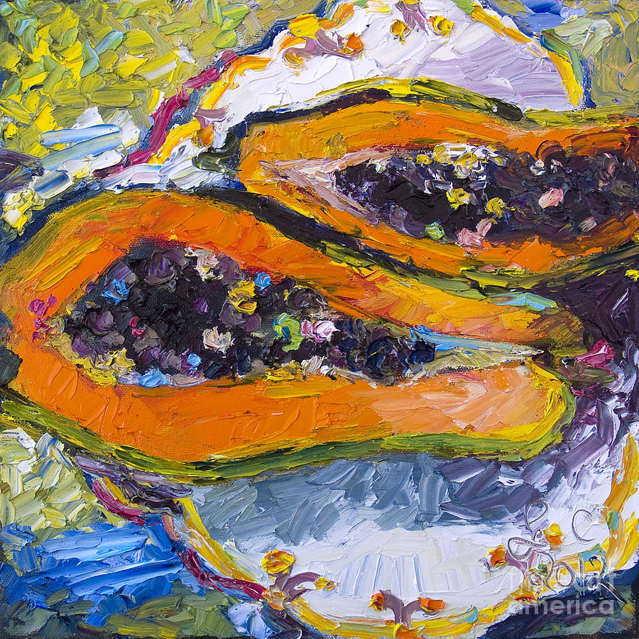 900x900 Tropical Fruit Papaya Oil Painting Painting By Ginette Callaway - Tropical Oil Painting