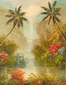 232x300 Tropical Waterfall Landscape - Tropical Oil Painting