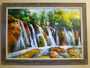 300x225 Tropical Waterfall Landscape Big 36x24 Original Castillo Oil - Tropical Oil Painting