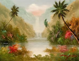300x234 Tropical Waterfall Landscape - Tropical Oil Painting