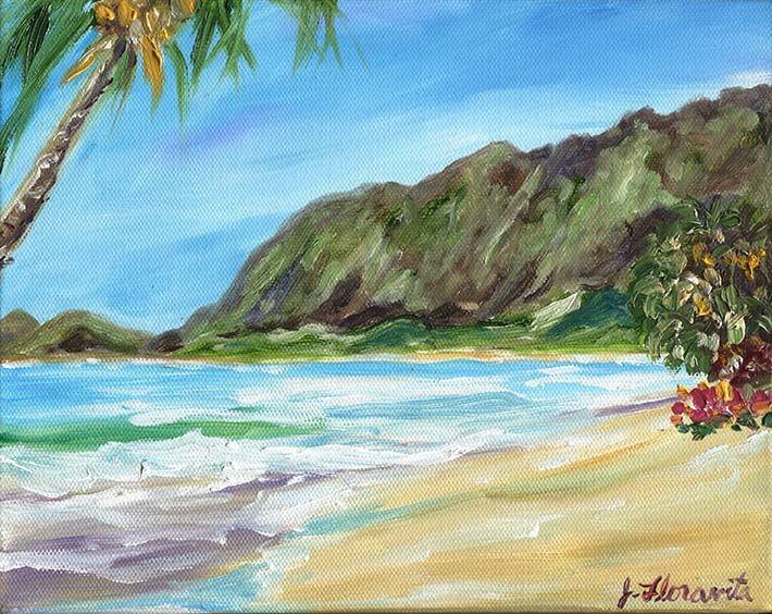 710x564 Waimanalo Bay Oil Painting For Australian Wedding Couple - Tropical Oil Painting