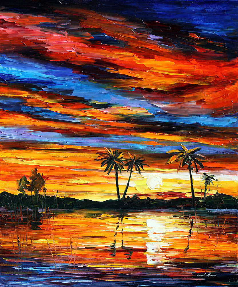 832x1000 Tropical Sunset Palette Knife Oil Painting On Canvas By Leonid - Tropical Painting