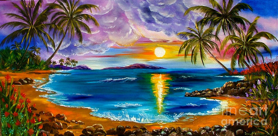 900x441 Tropical Sunset Painting By Inna Montano - Tropical Painting