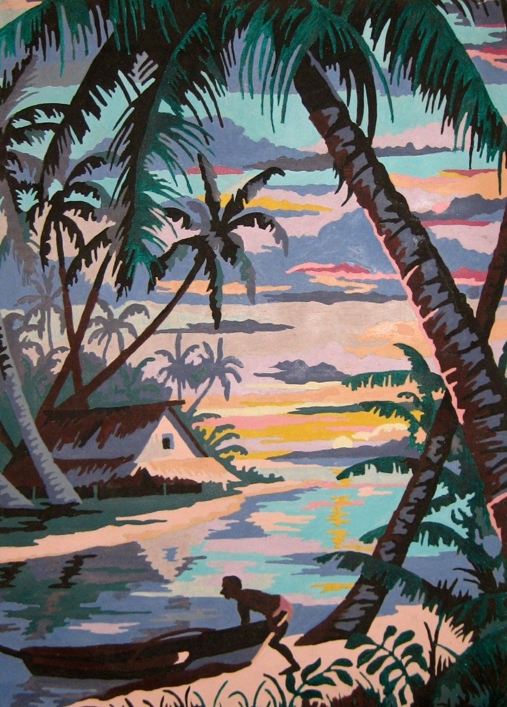 1036x1446 Vintage, Tropical, Painting, Paint By Number, Pbn, Islands, Canoe - Tropical Painting