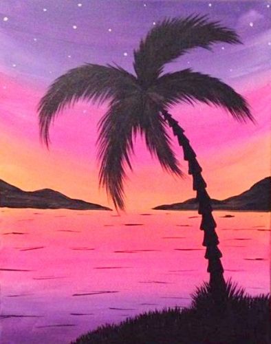 394x500 May 2016 Featured Painting Sunset Palm Iii By Hudson Valley - Tropical Painting Ideas