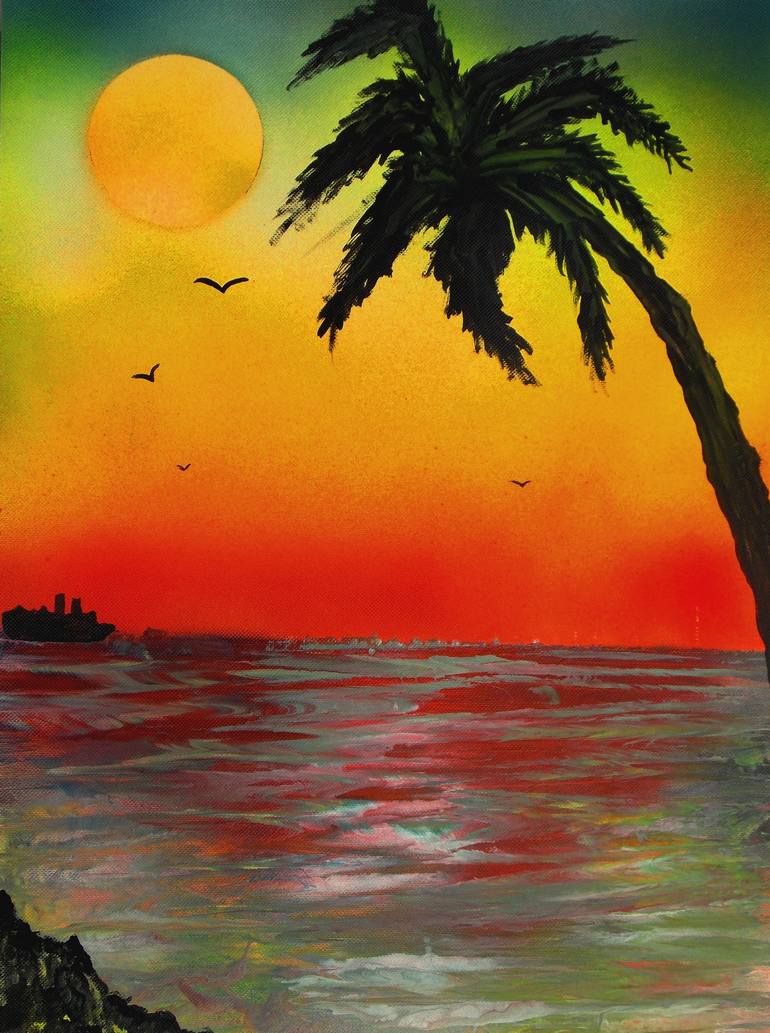 770x1033 Saatchi Art Tropical Sunset Painting By George Hunter - Tropical Sunset Painting