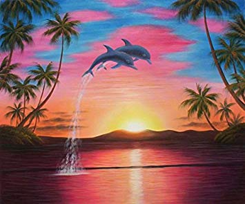 355x295 100% Hand Painted Canvas Oil Painting, Tropical Sunset - Tropical Sunset Painting