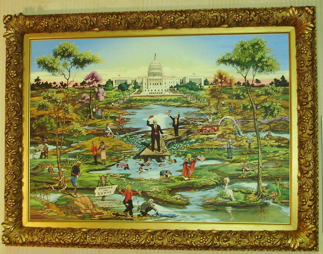 1061x836 Art Lovers! Huge Original Oil Painting Oc Trump Draining - Trump Oil Painting