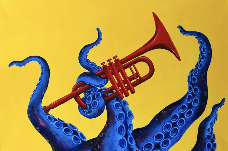770x509 Saatchi Art Octopus Meets Trumpet Painting By Sandra Sikora - Trumpet Painting