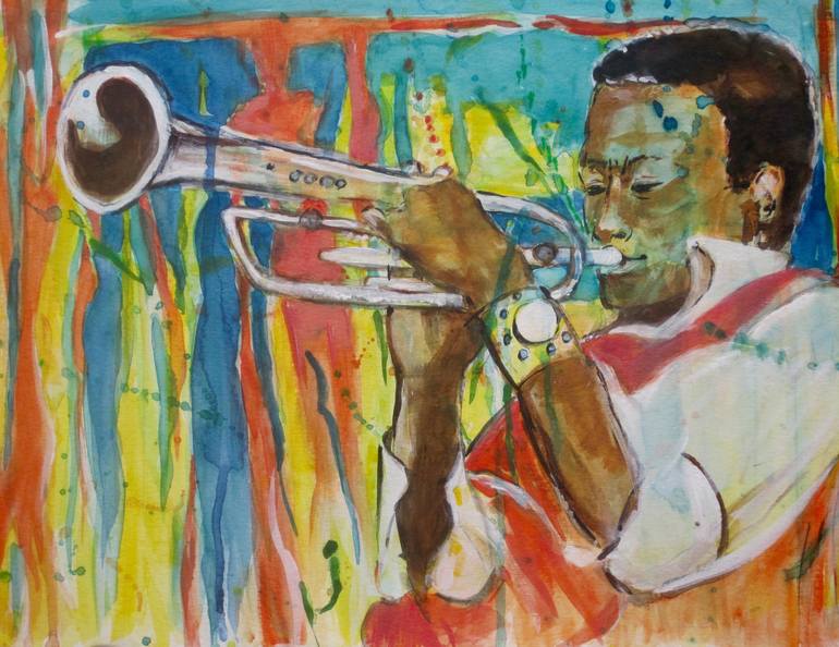 770x594 Saatchi Art Trumpet Player Painting By Regine Legler - Trumpet Painting