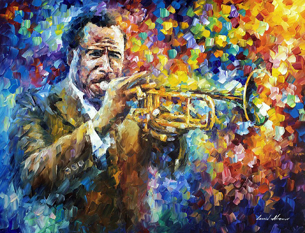 1000x765 Trumpet Player Palette Knife Oil Painting On Canvas By Leonid - Trumpet Painting