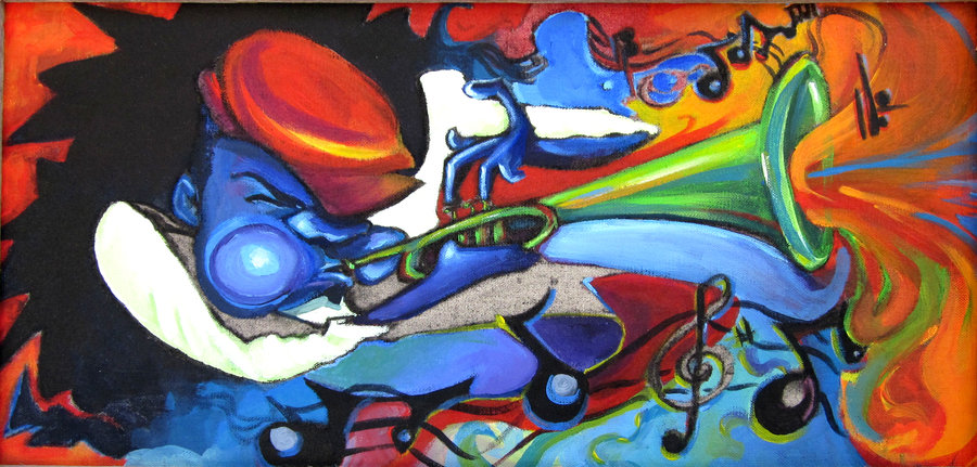 900x431 Jazz Trumpet By Huchem - Trumpet Painting