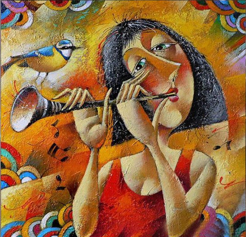 800x771 Abstract Handmade Painting Woman Playing The Trumpet On Oil - Trumpet Painting